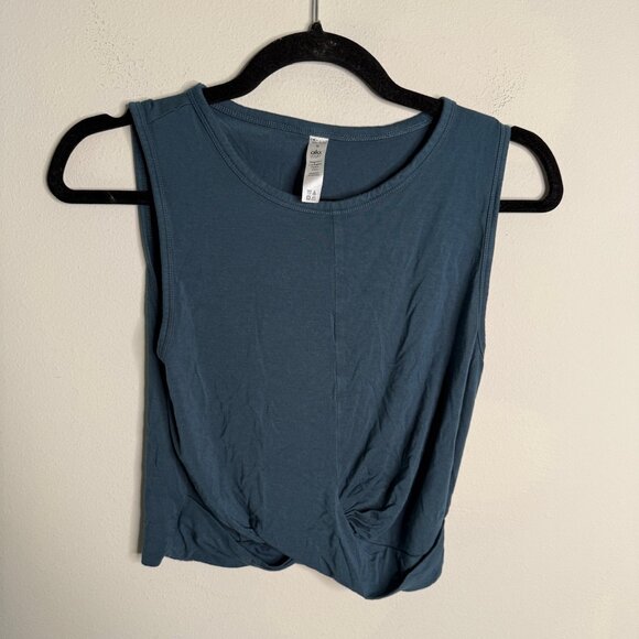 ALO Yoga Women's Small Knot Crop Tank Top Sleeveless Athletic Teal Blue Workout - Picture 2 of 5